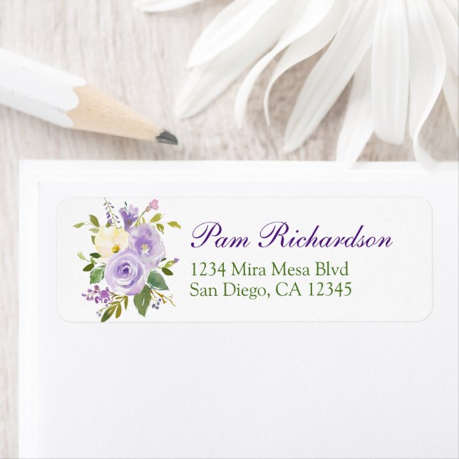 Elegant Purple Green Watercolor Floral Address (Insitu)