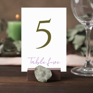Elegant Purple & Green Wedding Table Number Sign