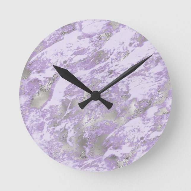 Elegant Purple Grey Abstract Chic Pattern Round Clock (Front)