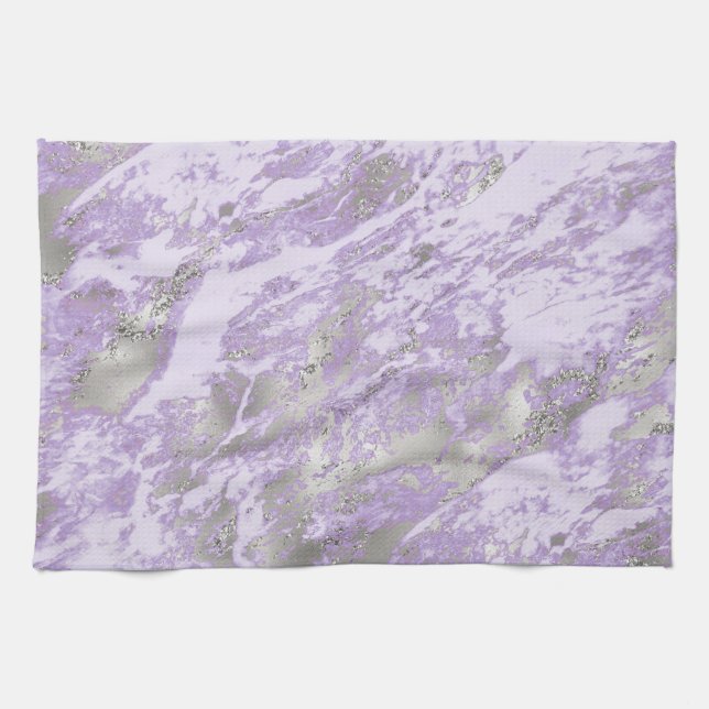 Elegant Purple Grey Abstract Chic Pattern Tea Towel (Horizontal)