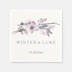 Elegant Purple Grey Winter Floral Wedding Napkin
