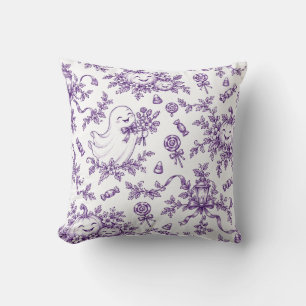 Elegant Purple Halloween Toile Pattern Cute Ghosts Cushion