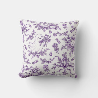 Elegant Purple Halloween Toile Pattern Cute Ghosts Cushion