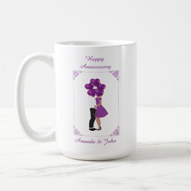 Elegant Purple Happy Anniversary Personalised Mug (Left)
