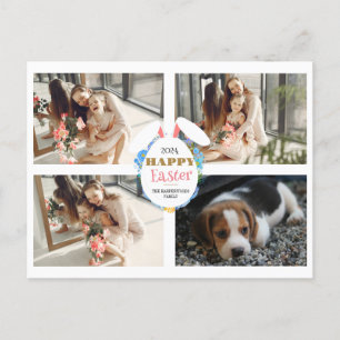 Elegant Purple happy Easter Ears Eggs Family photo Holiday Postcard