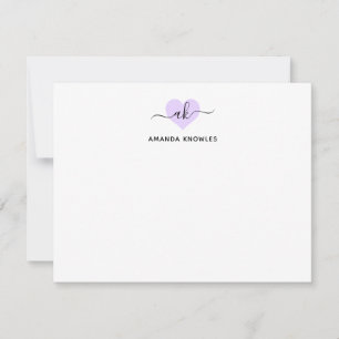 Elegant Purple Heart Monogram Simple Minimalist Card