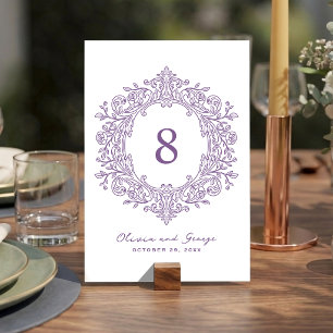 Elegant Purple Heirloom Wedding Table Number