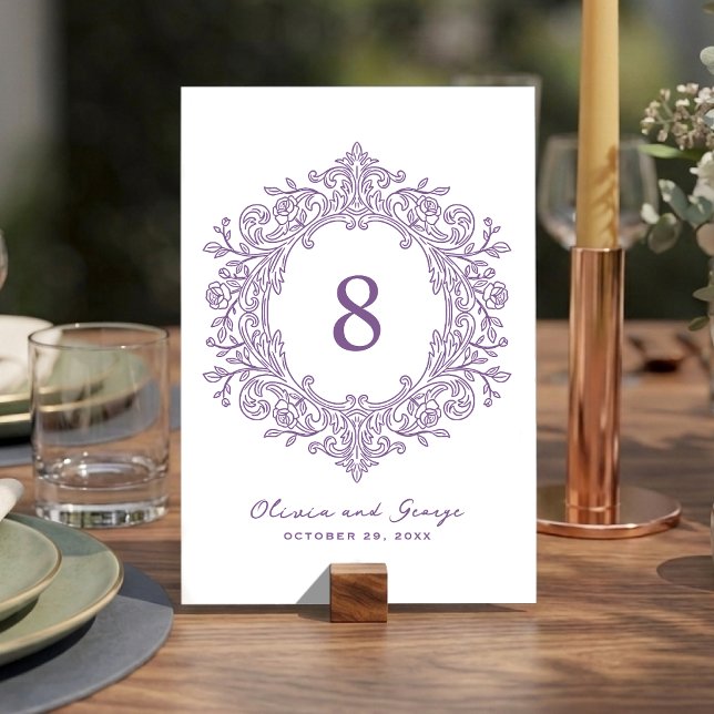 Elegant Purple Heirloom Wedding Table Number (Creator Uploaded)
