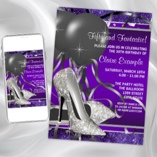 Elegant Purple High Heels Womans Birthday Party Invitation
