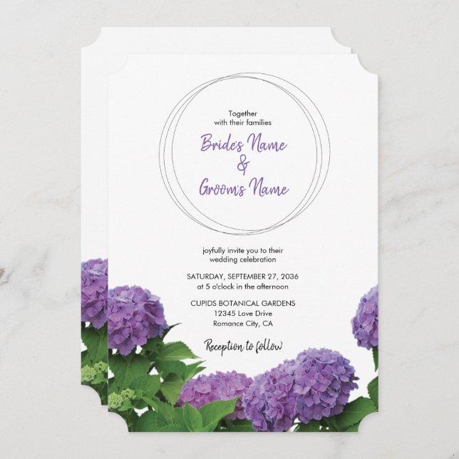 Elegant Purple Hydrangea Wedding Invitations (Front/Back)