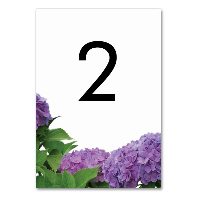 Elegant Purple Hydrangea Wedding Table Number (Front)