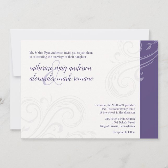 Elegant Purple Invite, Caroline Wedding Invitation (Front)
