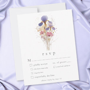 Elegant Purple Iris Watercolor Garden Wedding RSVP Card