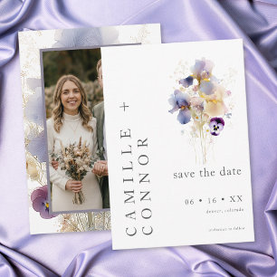 Elegant Purple Iris Watercolor Garden Wedding Save The Date