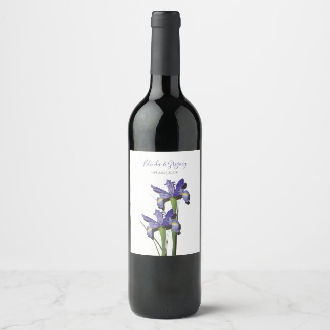 Elegant Purple Iris Wedding  Wine Label (Front)