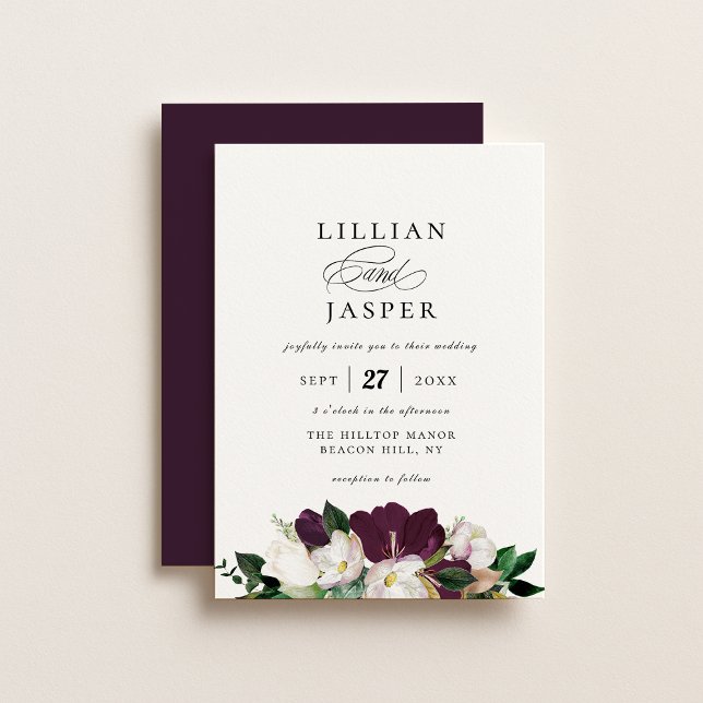 Elegant Purple Ivory Floral Bouquet Wedding Invitation (Creator Uploaded)