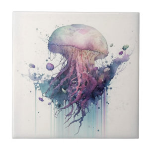 Elegant Purple Jellyfish Watercolor Tile