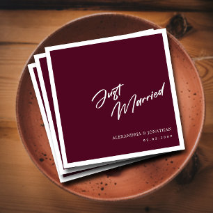 Elegant Purple Just Married Custom Wedding Napkins