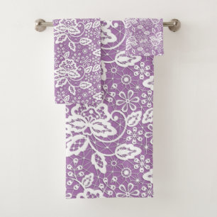 ELEGANT PURPLE LACE BATHROOM TOWEL SET