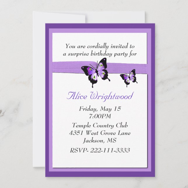 Elegant purple Ladies Birthday Invitation (Front)