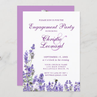 Elegant Purple Lavander Flowers Wedding Engagement Invitation