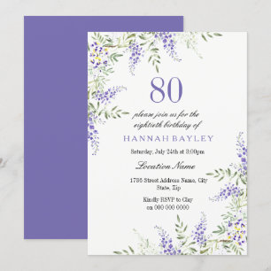 Elegant Purple Lavender 80th Birthday Invite