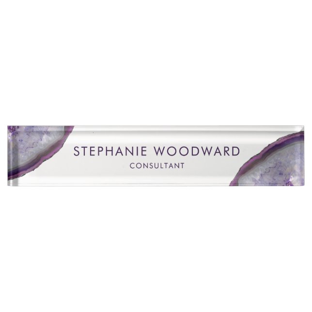 Elegant Purple Lavender Agate Geode Nameplate (Front)