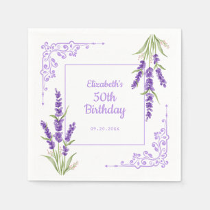 Elegant Purple Lavender Antique Frame Birthday Napkin