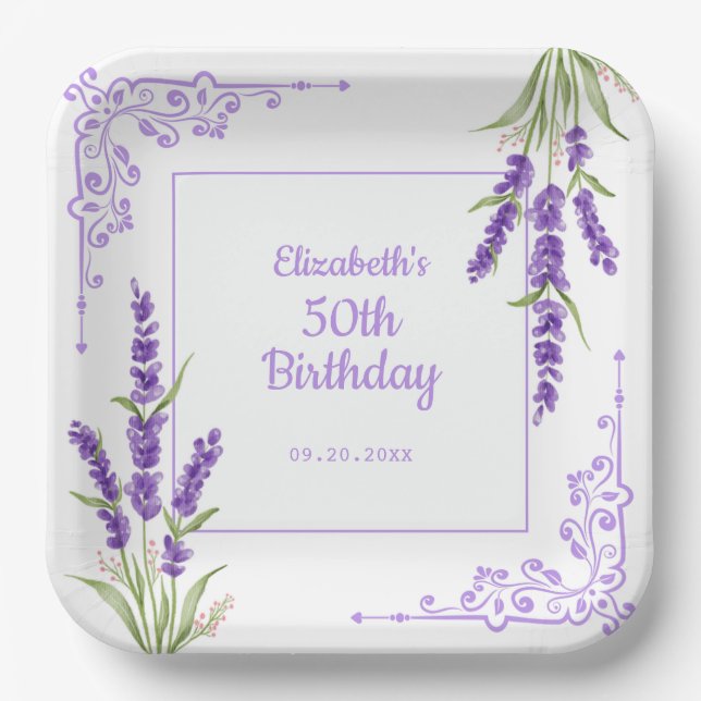 Elegant Purple Lavender Antique Frame Birthday Paper Plate (Front)