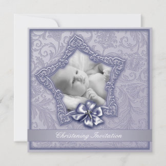 Elegant Purple Lavender Christening Invitation