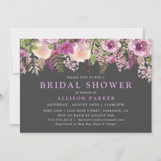 Elegant Purple Lavender Floral Bridal Shower Invitation (Front)