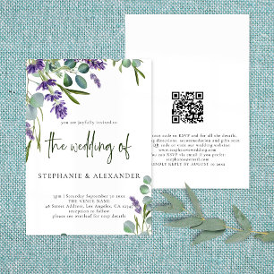 Elegant Purple Lavender Floral QR Code Wedding Invitation