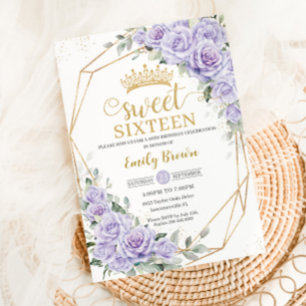 Elegant Purple Lavender Floral Sweet Sixteen 16th  Invitation