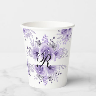Elegant Purple Lavender Floral Watercolor Paper Cups