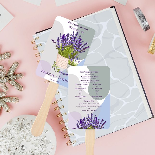 Elegant Purple Lavender Floral Wedding Program  Hand Fan (Elegant Purple Lavender Floral Wedding Program Hand Fan)