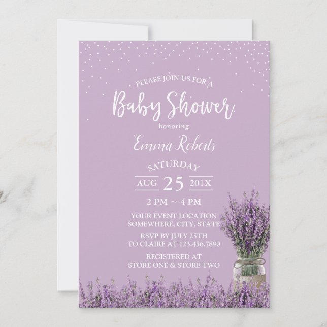 Elegant Purple Lavender Flowers Baby Shower Invitation (Front)
