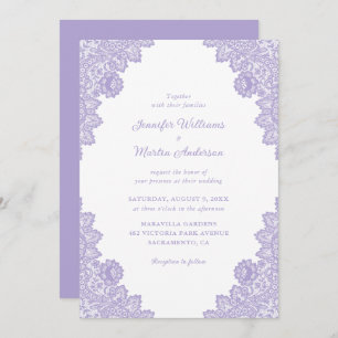 Elegant Purple Lavender Lace Wedding Invitation