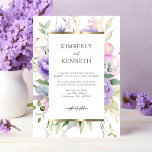 Elegant Purple Lavender Pink Floral Wedding  Invitation
