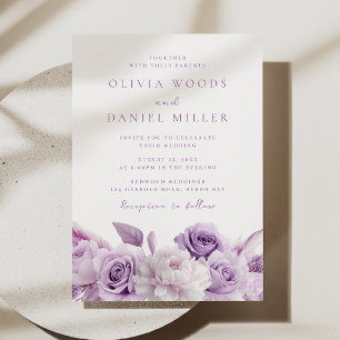 Elegant Purple Lavender Roses Wedding Invitation