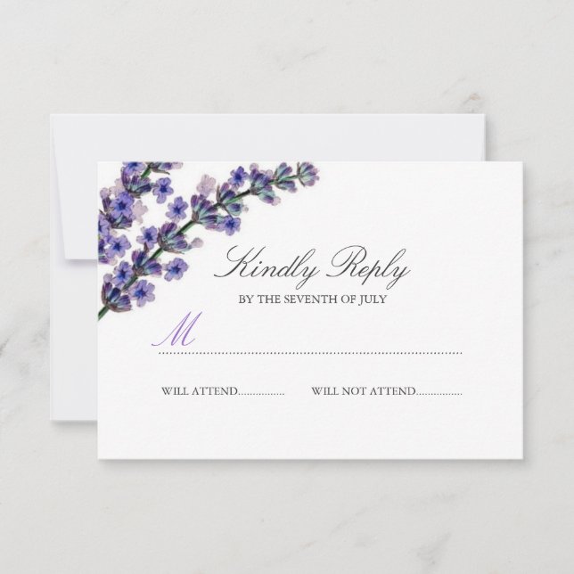 Elegant Purple Lavender Wedding RSVP Card (Front)