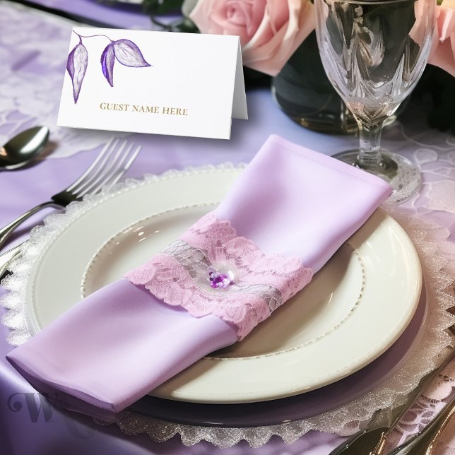 Elegant Purple Leaves Quinceañera  Place Card (Creator Uploaded)
