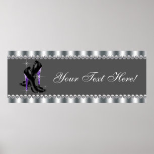 Elegant Purple Leopard High Heel Shoe Party Banner Poster