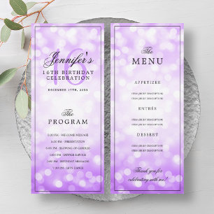 Elegant Purple Lights 16th Birthday Program Menu  Invitation