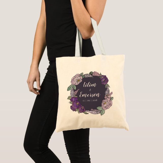 Elegant Purple Lilac and Lavender Floral Wedding Tote Bag (Front (Product))