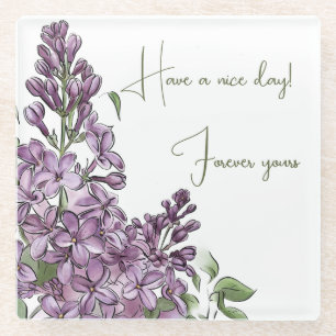Elegant Purple Lilac Botanical Floral Glass Coast Coaster