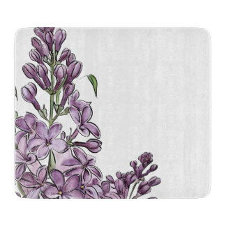 Elegant Purple Lilac Botanical Floral Glass Cuttin Cutting Board