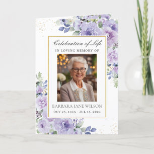 Elegant Purple Lilac Floral Photo Funeral Memorial Programme