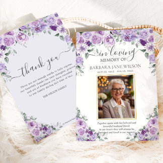 Elegant Purple Lilac Floral Photo Funeral Memorial Thank You Card