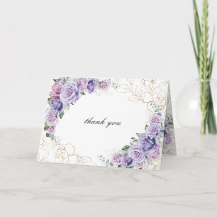 Elegant Purple Lilac Lavender Roses Wedding Folded Thank You Card