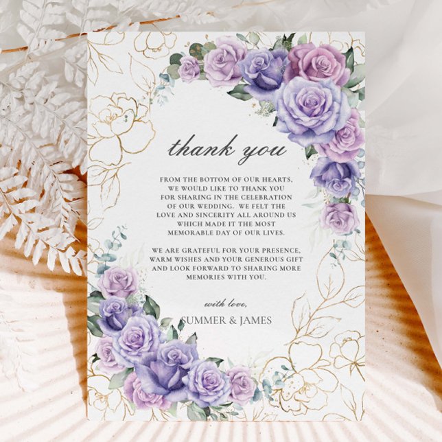 Elegant Purple Lilac Lavender Roses Wedding Thank You Card (Creator Uploaded)